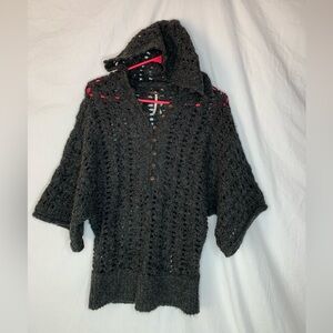 Free People open knit hooded sweater, sizeS, 3/4 kimono sleeves, acrylic/wool
